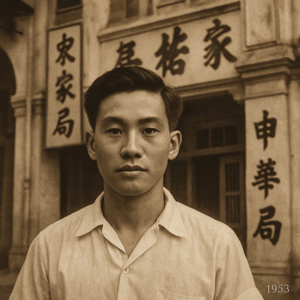 Tan Boon Hock at the original Bukit Pasoh shophouse, circa 1953